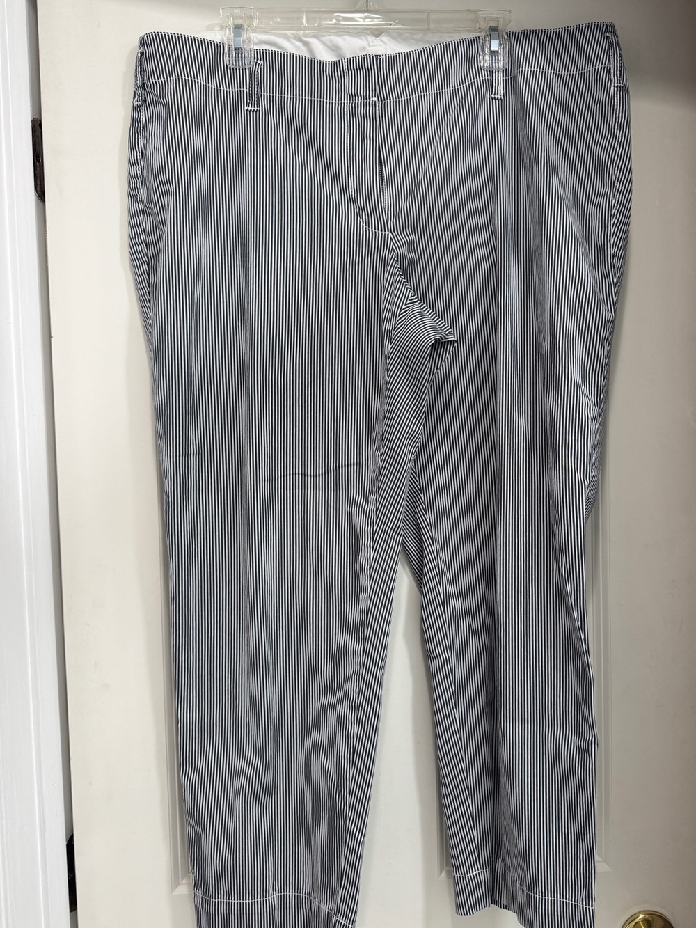 Lands' End Women's Navy and White Pinstripe Trousers